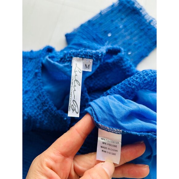 Lulu-B Women's Sz Medium Tunic Top Blue Mesh Mermaid Fishnet Open Knit - Picture 8 of 9